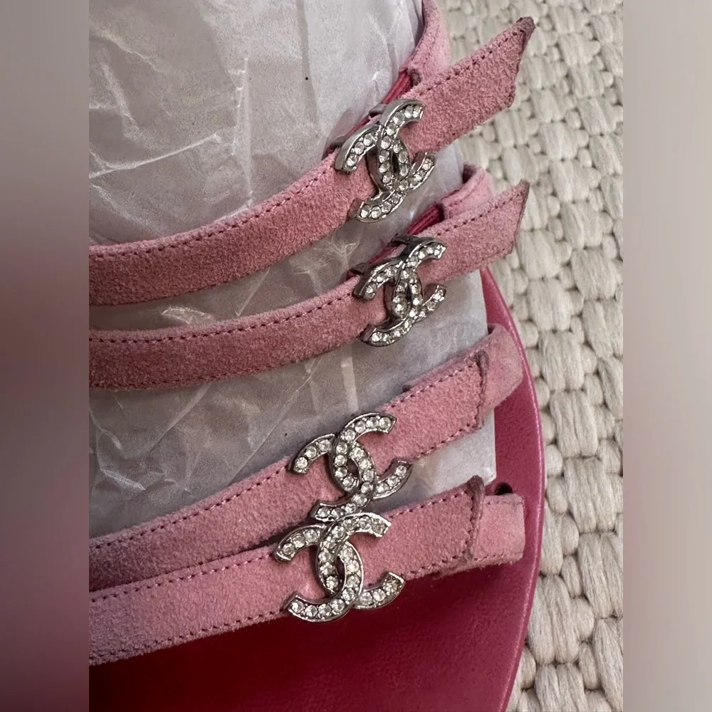 Chanel Rhinestone Logo Sandals